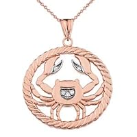 Diamond Cancer Zodiac in Rope Pendant Necklace in Rose Gold - Gold Purity:: 10K, Pendant/Necklace Option: Pendant With 16