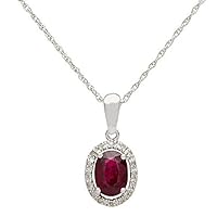 Oval Cut Ruby and Diamond Halo Pendant For Womens & Girls 14k White Gold Plated 925 Sterling Silver.
