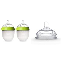 Comotomo Baby Essential Bundle Silicone Replacement Nipple, Fast Flow, 6+ Months - Compatible with Green 8 oz Baby Bottle