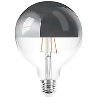 Half Chrome Light Bulb G95 G30 6W (60W Equivalent) Dimmable LED Edison Bulb Silver Bowl Tipped Globe Shape Decorative LED Filament Bulb Soft Warm White 2700K 600 Lumen