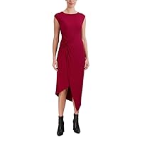 Laundry by Shelli Segal Women's Midi Cap Sleeve Asymmetrical Knot Front Dresses