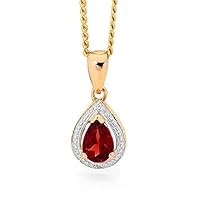 0.60 CT Round Cut Created Garnet Halo Teardrop Pendant Necklace 14k Yellow Gold Over