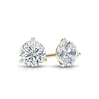 VVS Certfied 14K White Gold/Yellow Gold/Rose Gold, 3 Prong Diamond Stud Earrings With Round Screw Backs - 3 Different Size Available