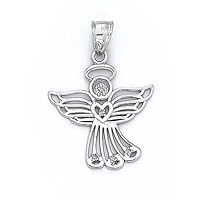 14k White Gold Diamond Religious Guardian Angel Pendant Necklace Jewelry for Women