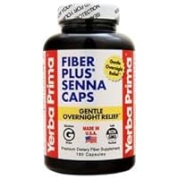 Yerba Prima Fiber Plus Senna Capsules, 180 Count (3 Pack) - Gentle Overnight Relief, USA Made, Non-GMO, Gluten-Free