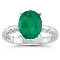 0.61-1.06 Cts of 7x5 mm AA Oval Natural Emerald Scroll Ring in 18K White Gold