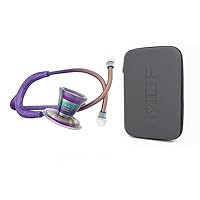 MDF Instruments ProCardial Cardiology Stethoscope, Lightweight Titanium, Adult, Dual Head, Kaleidoscope/Purple Glitter Tube + MDF Stethoscope Hard Case, Large