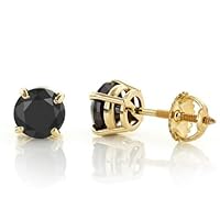 0.65 to 0.85 Carat Natural Black Diamond Round Stud Earrings for Women or Men in 14k Gold (I1-I2, cttw) Screw Back by VVS Gems