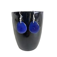 Tagua Earrings in Blue, Vegetable Ivory Dangle Earrings TAG272, Organic Earrings, Tagua Earrings Royal Blue