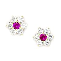 14k Yellow Gold July Red CZ Cubic Zirconia Simulated Diamond Large Flower Screw back Earrings Measures 9x10mm Jewelry Gifts for Women