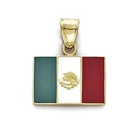 14k Yellow Gold Enamel Mexico Flag Pendant Necklace Jewelry for Women