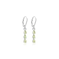 RKGEMSS, 925 Sterling Silver Earrings Three Stone Earrings Green Gemstone Dangle Bridal Jewelry Wedding Gift