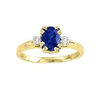 Sparkling Round Diamonds and Gorgeous Oval Blue Sapphire Set in this Classic Design Ring in 14K Yellow Gold.