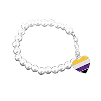 Non-Binary Flag Heart Charm Bracelets –Non-Binary Retractable/Leather Cord/Beaded/Pearl Bracelets-Perfect for Gay Pride Month, LGBTQ Accessories & Gift Giving