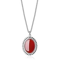 Hand Carved Natural Gemstone Jewellery Pendant With Sliver Chain,DIY Accessory for Necklace (Red Agate)