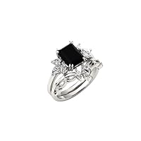 5 CT Vintage Black Onyx Engagement Rings Set Black Onyx Bridal Rings Set Women Art Deco Unique Emerald Cut Black Onyx Wedding Ring Set