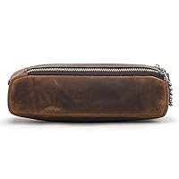 Pen Case Leather Pouch,Hiram Crazy Horse Cowhide Leather Zipper Pencil Case Leather, Portable Pen Bag Pouch Leather Cosmetic Case(Coffee)