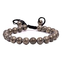 Natural Pyrite Power Bracelet Round Smooth Beads 8 mm Adjustable Bracelet Confidence Protection Concentration Spirituality and Increasing Creativity For Girls Man Woman