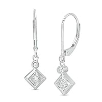 0.12 ct Princess Cut Created Diamond Miracle Set Wedding Dangle Earrings 14k White Gold Over
