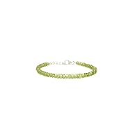 Natural Peridot Sterling Silver Bracelet 8 Inch, Faceted Rondelles Beads, Peridot Jewelry, August Birthstone Jewelry