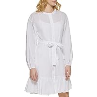 Tommy Hilfiger Women's Chambray Stripe Long Sleeve Shirt Dress, White