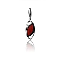 Small Pendant with Cherry Color Baltic Amber in Sterling Silver