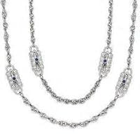 Jacqueline Jackie Kennedy Paperclip Necklace (Silver-Rhodium) Clear CZ Stones or Blue Sapphire