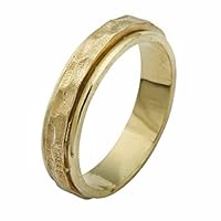 14k Yellow Gold Wedding Band, Matthe Finished Spinner Gold Ring, Men and Women's Wedding Ring, Gold Hebrew Ring