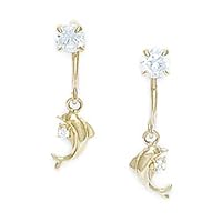 14k Yellow Gold CZ Cubic Zirconia Simulated Diamond Dolphin Telephone Earrings Measures 20x8mm Jewelry for Women