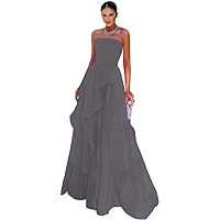 Strapless Tulle Prom Dresses Ruffles A-Line Formal Evening Gowns for Women Long Tiered Party Gowns