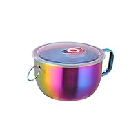 QOBIMOON Stainless Steel Noodle Bowl Set with Lid & Handle, Stainless steel Ramen Bowls Instant Noodle Bowl£¬Pasta Bowl,Salad, Cereal Bowl,Stainless Steel Soup Bowl -Rainbow Color