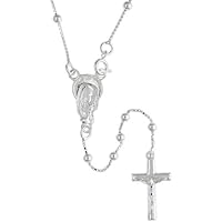 Sterling Silver Rosary Necklace 3mm Beads on Light Box Chain Made in Italy