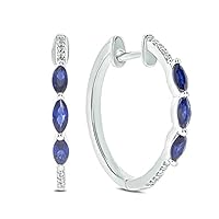 0.50 CT Marquise Cut Created Blue Sapphire Hoop Earrings 14k White Gold Finish
