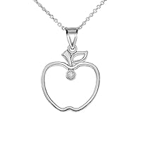 DIAMOND OUTLINE APPLE PENDANT NECKLACE IN WHITE GOLD