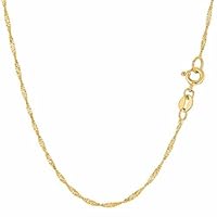 14K Yellow or White Gold 1.5mm Shiny Diamond-Cut Classic Singapore Chain Necklace for Pendants and Charms with Spring-Ring Clasp (1.5MM And 18