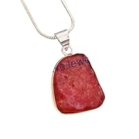 Handmade 925 Sterling Silver Genuine Agate Gemstone Pendant with Chain Jewelry
