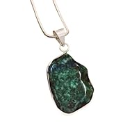 925 Sterling Silver Natural Green Agate Gemstone Necklace Pendant With Chain Handmade Jewelry