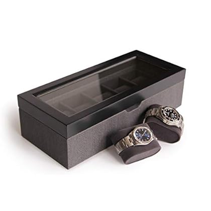 CASE ELEGANCE Two Tone Herringbone Pattern Watch Box Men/Women Watch Box Storage Box for 5 Watches, Organizer with Glass Lid