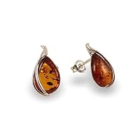 Small amber stud earrings, Sterling silver amber drop earrings, Anniversary Gifts for Women, Birthday gift for mom from daughter