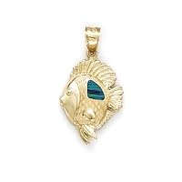 14k Yellow Gold Diamond Animal Sealife Fish Simulated Opal Pendant Necklace Jewelry for Women