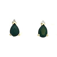 Genuine 1.64 Carats Green Onyx & Diamonds 14k Gold Earrings