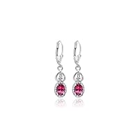 RKGEMSS AAA+ Rubellite Tourmaline 925 Sterling Silver Handmade Oval Earrings, Pink Tourmaline Dangle Earrings Pair Jewelry, Gift For Her, Vintage Jewelry Earrings