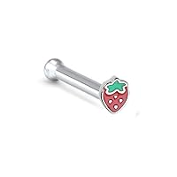 316L Surgical Steel, Rhodium Plated Brass Nose Stud Ring Strawberry Choose Your Style 20G