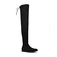 Womens Flat Over The Knee Boots Ladies Black Faux Suede Stretch Calf Leg Winter Thigh High Long Shoes Size 5-10