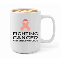 Endometrial Cancer Survivor Coffee Mug 15oz White -Still Fabulous - Endometrial Cancer Awareness Peach Ribbon For Cancer Uterine Cancer Survivor