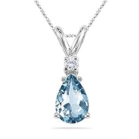 0.02 Cts Diamond & 0.60 Cts of 7x5 mm AAA Pear Aquamarine Pendant in 14K White Gold