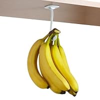 Banana Hook/Hanger (White) - Under Cabinet Hook to Hang a Bunch of Bananas. Folds Up Out of Sight When Not in Use. Mounting Adhesive Included. Hanging Bananas Prevents Bruising