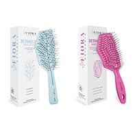 Detangler Brush by Fiora Naturals - 100% Bio-Friendly Detangling brush w/Ultra-Soft Bristles - Glide Through Tangles with Ease, For Curly, Straight, Black Natural, Women, Men, Kids (Blue & Hot Pink)
