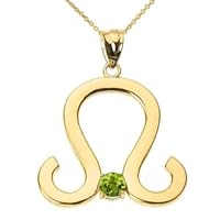 YELLOW GOLD LEO ZODIAC SIGN AUGUST BIRTHSTONE PENDANT NECKLACE - Gold Purity:: 10K, Pendant/Necklace Option: Pendant With 16