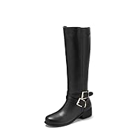 Women's Low-Heeled Knee-high Boots, Women's Snow Boots, Autumn and Winter Boots, Motorcycle Boots, Round Toe Low-Heeled Women's Belt Buckle high Boots, Knight Boots